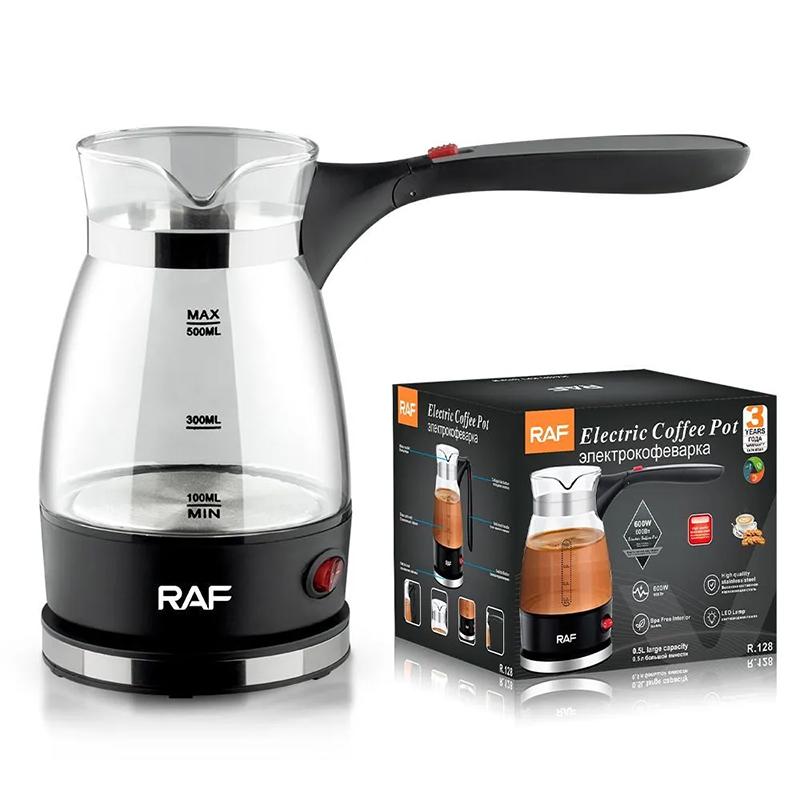 RAF R.128 Elektrikli Şüşə Cəzvə – 600W, 500ml Multifunksional Türk Qəhvəsi Dəmləyən